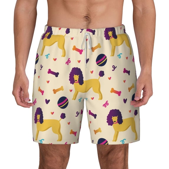 Lsque Mens Swim Trunks Cartoon Poodle Dog Pattern - Bathing Suit Compression Liner - Beach Swim Shorts Swimwear - (S-3XL) - Stretch Quick Dry -X-Large