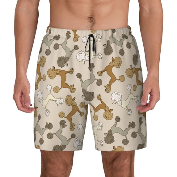 Lsque Mens Swim Trunks Cartoon Poodle Dog Pattern - Bathing Suit Compression Liner - Beach Swim Shorts Swimwear - (S-3XL) - Stretch Quick Dry -