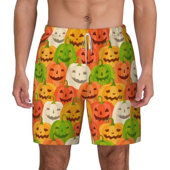Lsque Mens Swim Trunks Cartoon Pumpkins Pattern - Bathing Suit Compression Liner - Beach Swim Shorts Swimwear - (S-3XL) - Stretch Quick Dry -Small