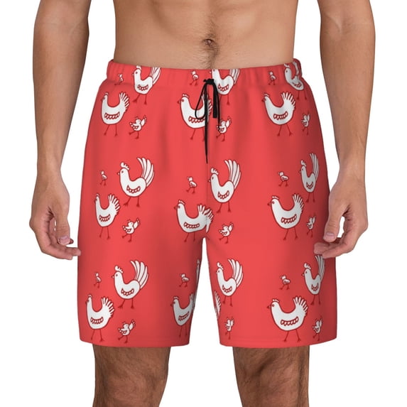 Lsque Mens Swim Trunks Cartoon Rooster Pattern - Bathing Suit Compression Liner - Beach Swim Shorts Swimwear - (S-3XL) - Stretch Quick Dry -Medium