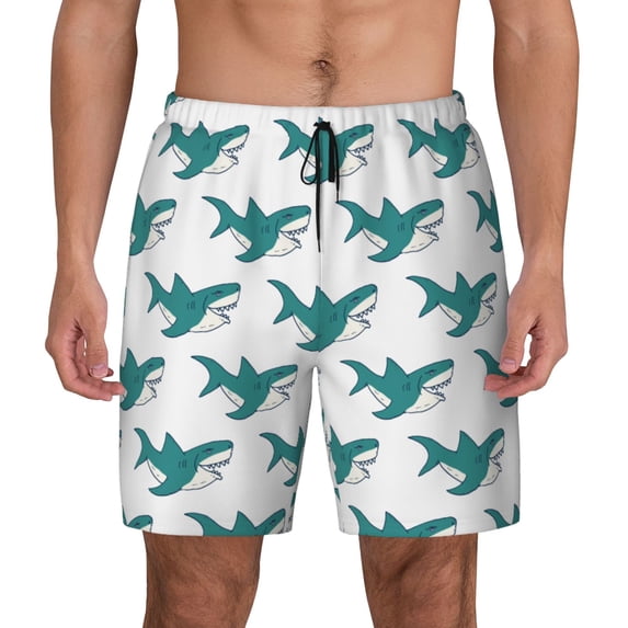 Lsque Mens Swim Trunks Cartoon Shark Pattern - Bathing Suit Compression Liner - Beach Swim Shorts Swimwear - (S-3XL) - Stretch Quick Dry -Small