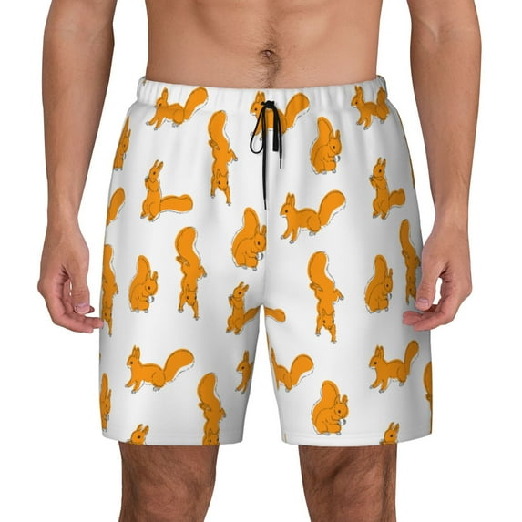Lsque Mens Swim Trunks Cartoon Squirrel Pattern - Bathing Suit Compression Liner - Beach Swim Shorts Swimwear - (S-3XL) - Stretch Quick Dry -Medium