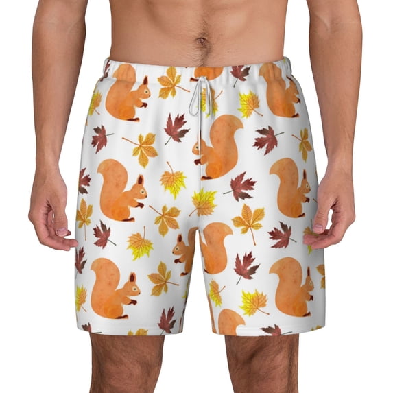 Lsque Mens Swim Trunks Cartoon Squirrel Pattern - Bathing Suit Compression Liner - Beach Swim Shorts Swimwear - (S-3XL) - Stretch Quick Dry -XX-Large