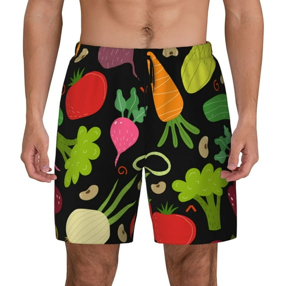 Lsque Mens Swim Trunks Cartoon Vegetables Pattern - Bathing Suit Compression Liner - Beach Swim Shorts Swimwear - (S-3XL) - Stretch Quick Dry -X-Large