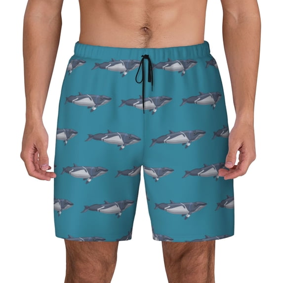 Lsque Mens Swim Trunks Cartoon Whale Pattern - Bathing Suit Compression Liner - Beach Swim Shorts Swimwear - (S-3XL) - Stretch Quick Dry -X-Large