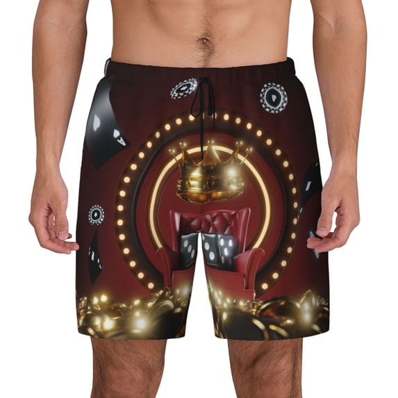 Lsque Mens Swim Trunks Casino King And Playing Cards Pattern - Bathing Suit Compression Liner - Beach Swim Shorts Swimwear - (S-3XL) - Stretch Quick Dry -X-Large