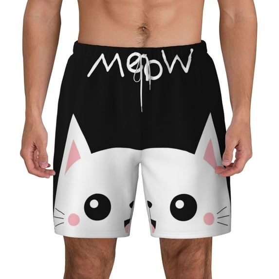 Lsque Mens Swim Trunks Cat Meow Pattern - Bathing Suit Compression Liner - Beach Swim Shorts Swimwear - (S-3XL) - Stretch Quick Dry -Medium
