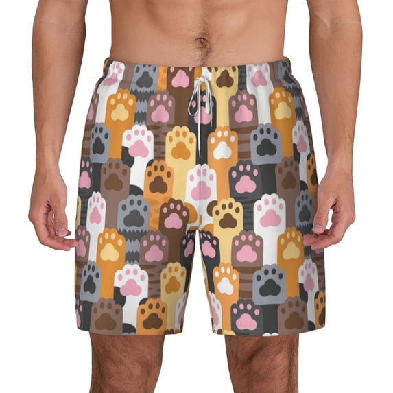 Lsque Mens Swim Trunks Cat Paw (2) Pattern - Bathing Suit Compression Liner - Beach Swim Shorts Swimwear - (S-3XL) - Stretch Quick Dry -Small