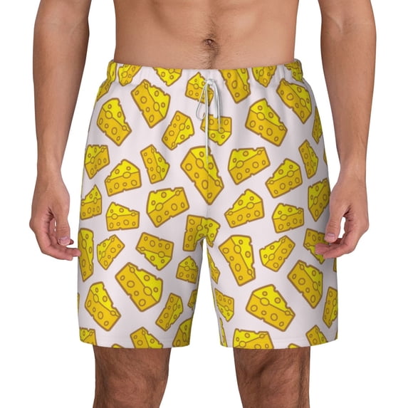 Lsque Mens Swim Trunks Cheese Pattern - Bathing Suit Compression Liner - Beach Swim Shorts Swimwear - (S-3XL) - Stretch Quick Dry -Small