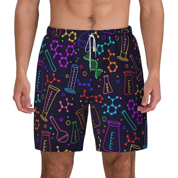 Lsque Mens Swim Trunks Chemistry Science Pattern - Bathing Suit Compression Liner - Beach Swim Shorts Swimwear - (S-3XL) - Stretch Quick Dry -Medium