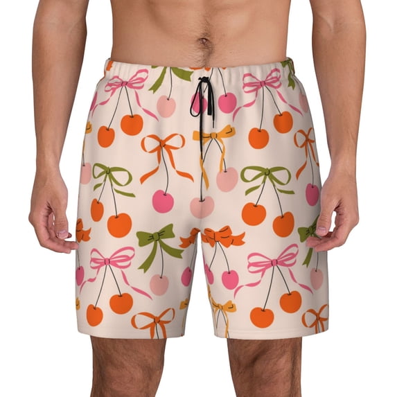 Lsque Mens Swim Trunks Cherries And Bows Pattern - Bathing Suit Compression Liner - Beach Swim Shorts Swimwear - (S-3XL) - Stretch Quick Dry -XX-Large