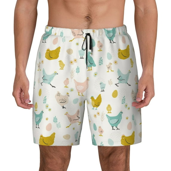 Lsque Mens Swim Trunks Chicken Pattern - Bathing Suit Compression Liner - Beach Swim Shorts Swimwear - (S-3XL) - Stretch Quick Dry -3X-Large