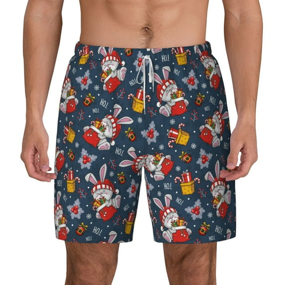 Lsque Mens Swim Trunks Christmas Bunny A Pattern - Bathing Suit Compression Liner - Beach Swim Shorts Swimwear - (S-3XL) - Stretch Quick Dry -XX-Large