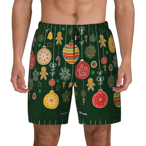 Lsque Mens Swim Trunks Christmas Pattern - Bathing Suit Compression Liner - Beach Swim Shorts Swimwear - (S-3XL) - Stretch Quick Dry -Large