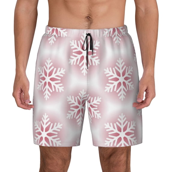 Lsque Mens Swim Trunks Christmas Snowflakes Pattern - Bathing Suit Compression Liner - Beach Swim Shorts Swimwear - (S-3XL) - Stretch Quick Dry -Small