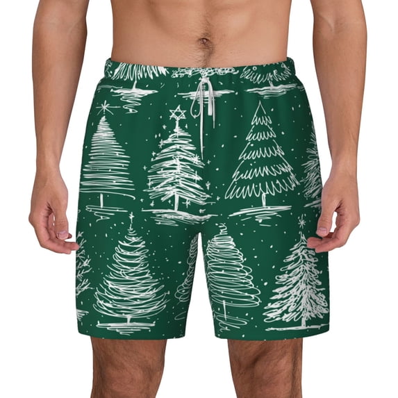 Lsque Mens Swim Trunks Christmas Trees Pattern - Bathing Suit Compression Liner - Beach Swim Shorts Swimwear - (S-3XL) - Stretch Quick Dry -Small