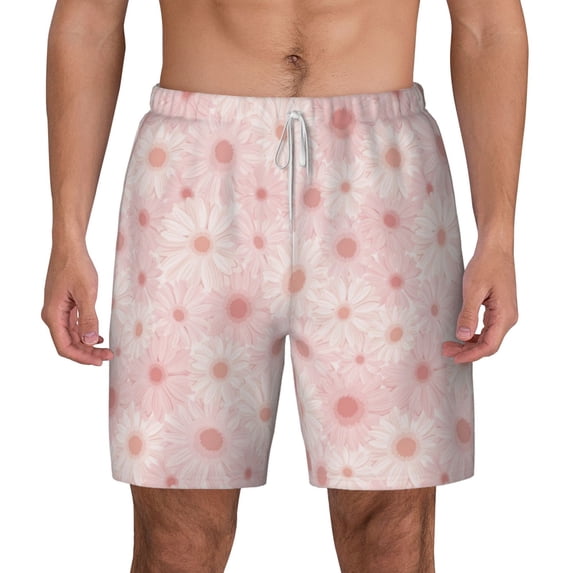 Lsque Mens Swim Trunks Chrysanthemum Pattern - Bathing Suit Compression Liner - Beach Swim Shorts Swimwear - (S-3XL) - Stretch Quick Dry -XX-Large