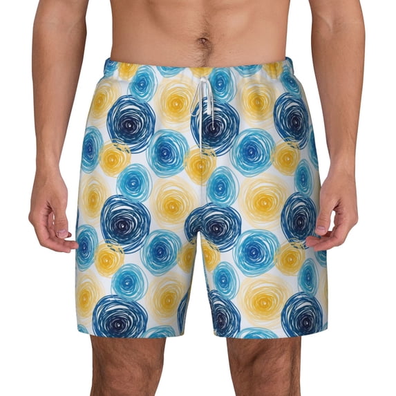 Lsque Mens Swim Trunks Circular Pattern - Bathing Suit Compression Liner - Beach Swim Shorts Swimwear - (S-3XL) - Stretch Quick Dry -X-Large