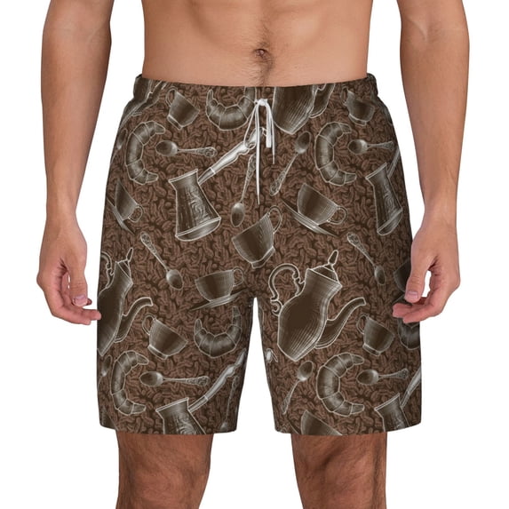Lsque Mens Swim Trunks Coffee pots Pattern - Bathing Suit Compression Liner - Beach Swim Shorts Swimwear - (S-3XL) - Stretch Quick Dry -XX-Large