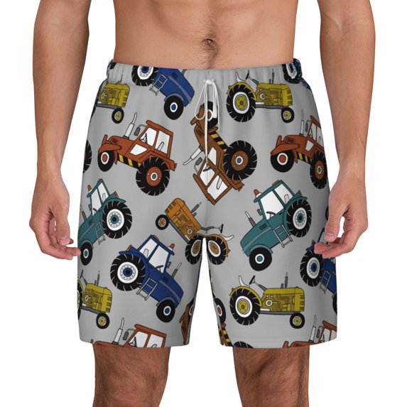 Lsque Mens Swim Trunks Color Tractor Pattern - Bathing Suit Compression Liner - Beach Swim Shorts Swimwear - (S-3XL) - Stretch Quick Dry -Small