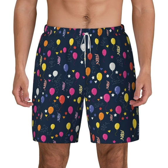 Lsque Mens Swim Trunks Colored Balloons Pattern - Bathing Suit Compression Liner - Beach Swim Shorts Swimwear - (S-3XL) - Stretch Quick Dry -XX-Large