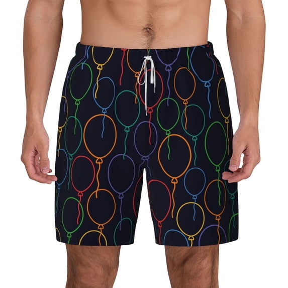 Lsque Mens Swim Trunks Colorful Balloons Pattern - Bathing Suit Compression Liner - Beach Swim Shorts Swimwear - (S-3XL) - Stretch Quick Dry -3X-Large
