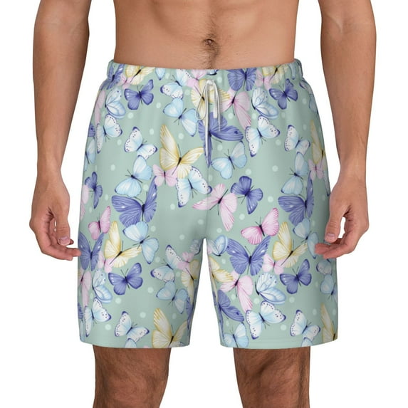 Lsque Mens Swim Trunks Colorful Butterfly Pattern - Bathing Suit Compression Liner - Beach Swim Shorts Swimwear - (S-3XL) - Stretch Quick Dry -XX-Large