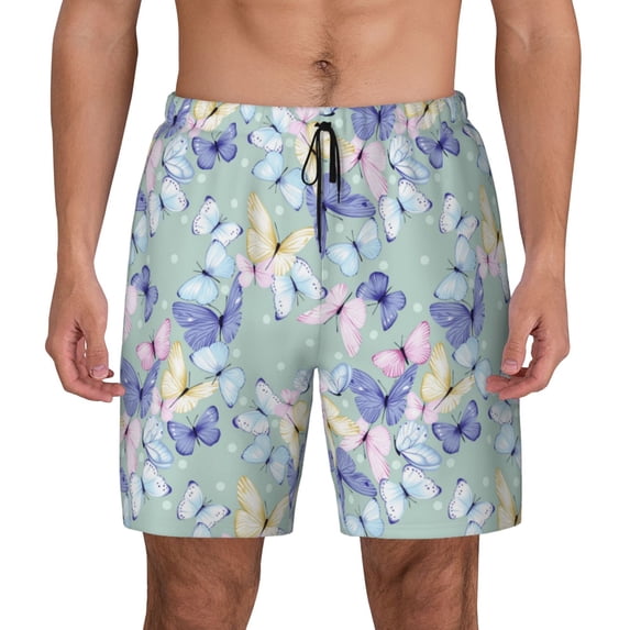 Lsque Mens Swim Trunks Colorful Butterfly Pattern - Bathing Suit Compression Liner - Beach Swim Shorts Swimwear - (S-3XL) - Stretch Quick Dry -Large