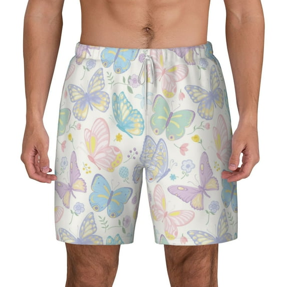 Lsque Mens Swim Trunks Colorful Butterfly Pattern - Bathing Suit Compression Liner - Beach Swim Shorts Swimwear - (S-3XL) - Stretch Quick Dry -Small