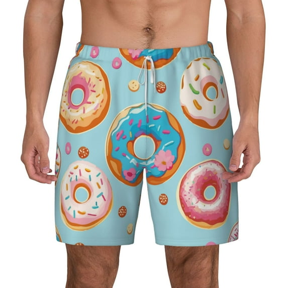 Lsque Mens Swim Trunks Colorful Donut Pattern - Bathing Suit Compression Liner - Beach Swim Shorts Swimwear - (S-3XL) - Stretch Quick Dry -Medium