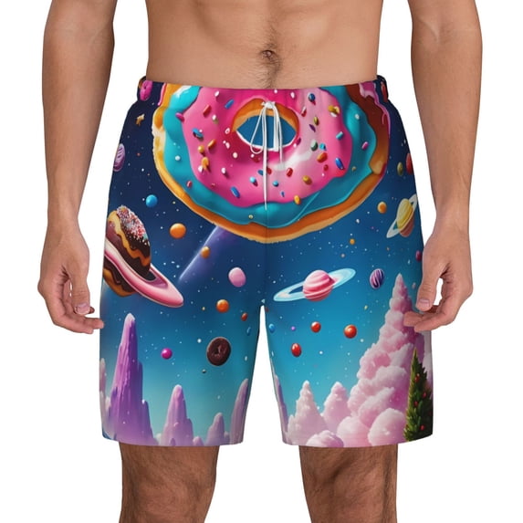 Lsque Mens Swim Trunks Colorful Donut Pattern - Bathing Suit Compression Liner - Beach Swim Shorts Swimwear - (S-3XL) - Stretch Quick Dry -XX-Large