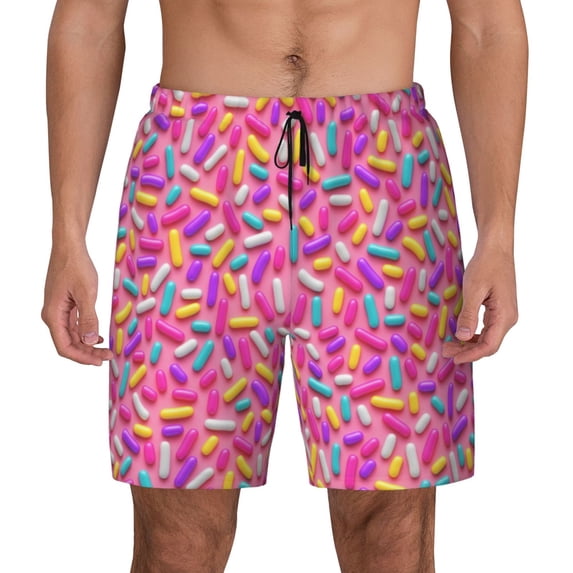 Lsque Mens Swim Trunks Colorful Donuts 1 Pattern - Bathing Suit Compression Liner - Beach Swim Shorts Swimwear - (S-3XL) - Stretch Quick Dry -XX-Large