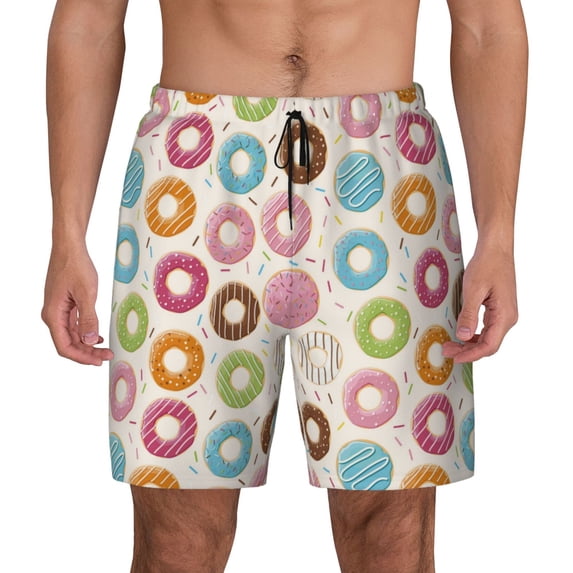 Lsque Mens Swim Trunks Colorful Donuts Pattern - Bathing Suit Compression Liner - Beach Swim Shorts Swimwear - (S-3XL) - Stretch Quick Dry -Small