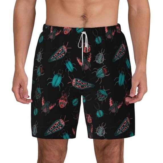 Lsque Mens Swim Trunks Colorful Insect Pattern - Bathing Suit Compression Liner - Beach Swim Shorts Swimwear - (S-3XL) - Stretch Quick Dry -Large