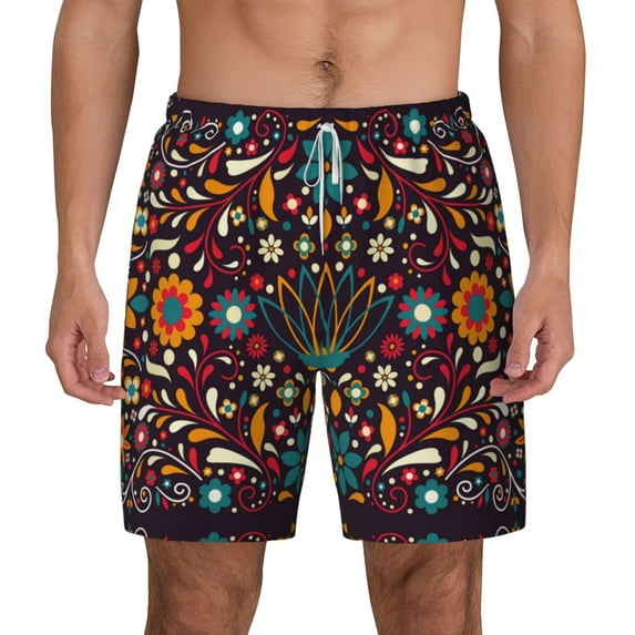 Lsque Mens Swim Trunks Colorful Mexican2 Pattern - Bathing Suit Compression Liner - Beach Swim Shorts Swimwear - (S-3XL) - Stretch Quick Dry -Medium