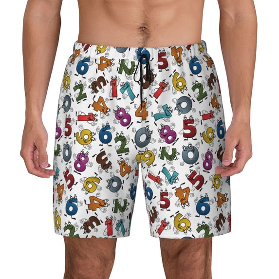 Lsque Mens Swim Trunks Colorful Numbers Pattern - Bathing Suit Compression Liner - Beach Swim Shorts Swimwear - (S-3XL) - Stretch Quick Dry -XX-Large