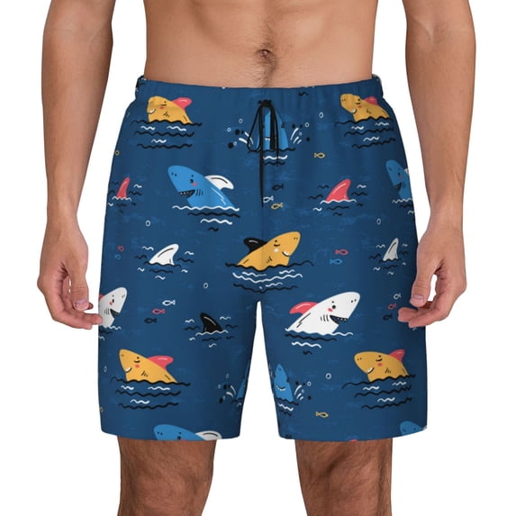 Lsque Mens Swim Trunks Colorful Ocean Shark Pattern - Bathing Suit Compression Liner - Beach Swim Shorts Swimwear - (S-3XL) - Stretch Quick Dry -XX-Large