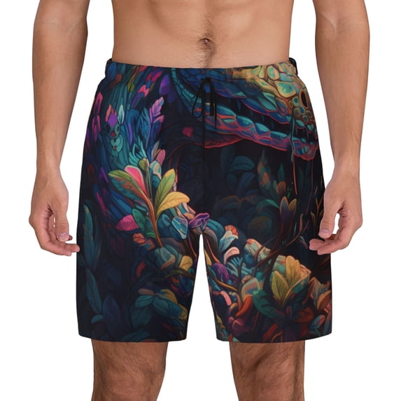 Lsque Mens Swim Trunks Colorful Patterned Snake Pattern - Bathing Suit Compression Liner - Beach Swim Shorts Swimwear - (S-3XL) - Stretch Quick Dry -Large