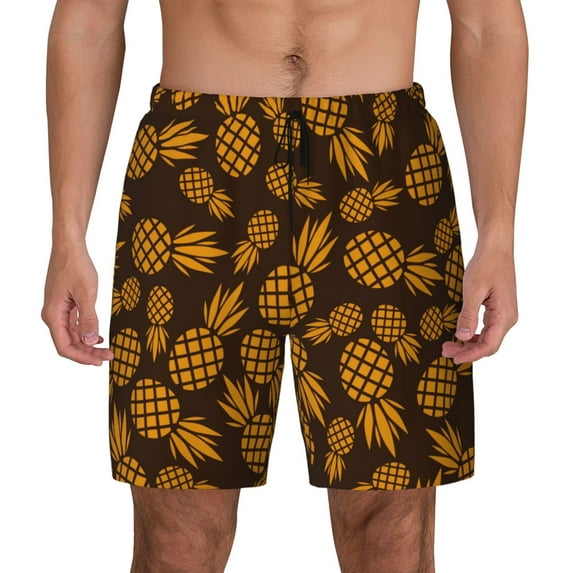 Lsque Mens Swim Trunks Colorful Pineapple Pattern - Bathing Suit Compression Liner - Beach Swim Shorts Swimwear - (S-3XL) - Stretch Quick Dry -Large