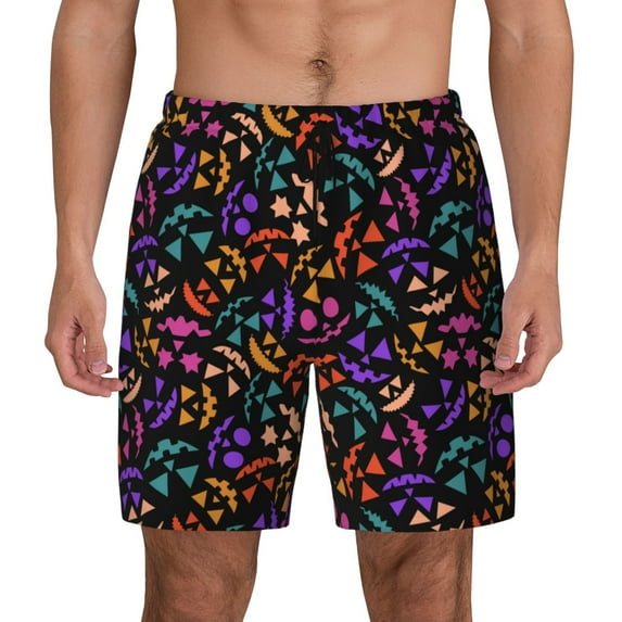 Lsque Mens Swim Trunks Colorful Pumpkin Faces Pattern - Bathing Suit Compression Liner - Beach Swim Shorts Swimwear - (S-3XL) - Stretch Quick Dry -