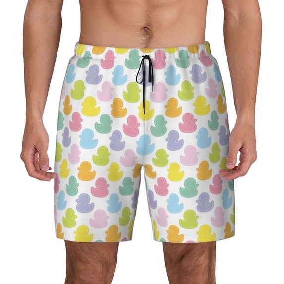 Lsque Mens Swim Trunks Colorful Rubber Duck Pattern - Bathing Suit Compression Liner - Beach Swim Shorts Swimwear - (S-3XL) - Stretch Quick Dry -