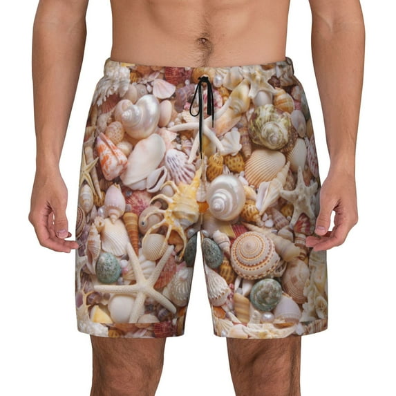 Lsque Mens Swim Trunks Colorful Seashells Pattern - Bathing Suit Compression Liner - Beach Swim Shorts Swimwear - (S-3XL) - Stretch Quick Dry -Small
