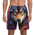 thumbnail image 1 of Lsque Mens Swim Trunks Colorful Wolf Head Pattern - Bathing Suit Compression Liner - Beach Swim Shorts Swimwear - (S-3XL) - Stretch Quick Dry -3X-Large, 1 of 9