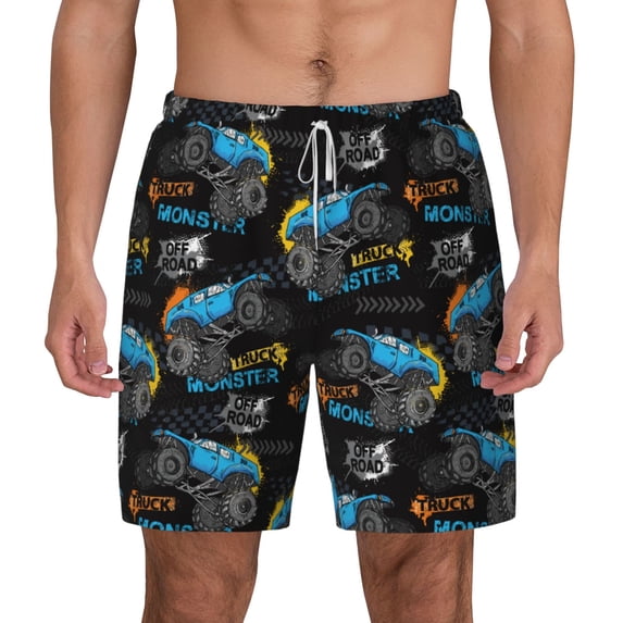 Lsque Mens Swim Trunks Cool Off-Road Vehicle Pattern - Bathing Suit Compression Liner - Beach Swim Shorts Swimwear - (S-3XL) - Stretch Quick Dry -X-Large