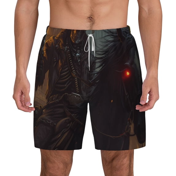 Lsque Mens Swim Trunks Cool Skull Western Cowboy Pattern - Bathing Suit Compression Liner - Beach Swim Shorts Swimwear - (S-3XL) - Stretch Quick Dry -Large