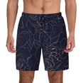 thumbnail image 1 of Lsque Mens Swim Trunks Copper-Gold Gloss Outline Navy Dark Blue Pattern - Bathing Suit Compression Liner - Beach Swim Shorts Swimwear - (S-3XL) - Stretch Quick Dry -Medium, 1 of 9