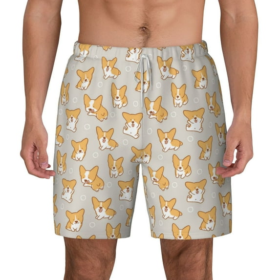 Lsque Mens Swim Trunks Corgi Dog Pattern - Bathing Suit Compression Liner - Beach Swim Shorts Swimwear - (S-3XL) - Stretch Quick Dry -Medium