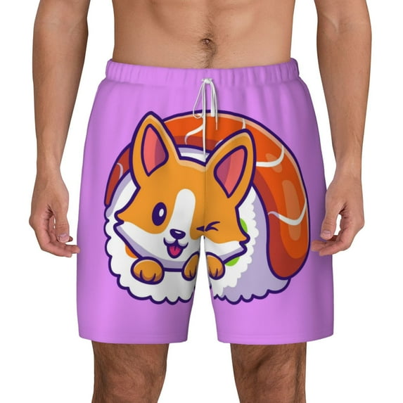 Lsque Mens Swim Trunks Corgi In Sushi Roll Pattern - Bathing Suit Compression Liner - Beach Swim Shorts Swimwear - (S-3XL) - Stretch Quick Dry -X-Large