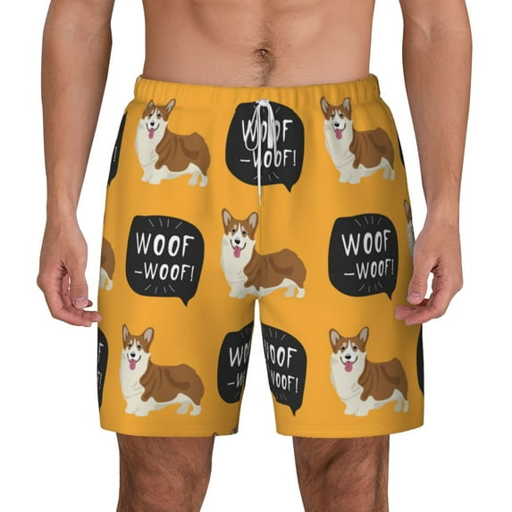 Lsque Mens Swim Trunks Corgi Pattern - Bathing Suit Compression Liner - Beach Swim Shorts Swimwear - (S-3XL) - Stretch Quick Dry -3X-Large