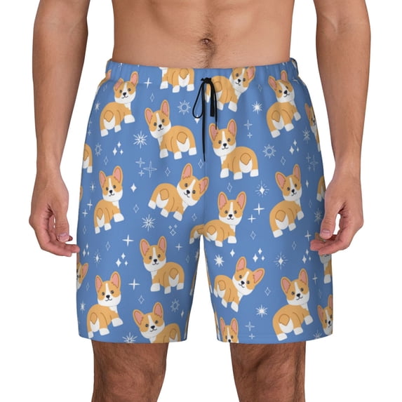 Lsque Mens Swim Trunks Corgi Pattern - Bathing Suit Compression Liner - Beach Swim Shorts Swimwear - (S-3XL) - Stretch Quick Dry -3X-Large